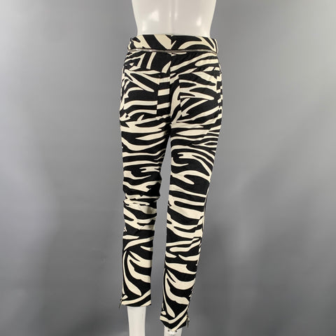 CELINE Size 0 White Black Cotton Blend Zebra Casual Pants