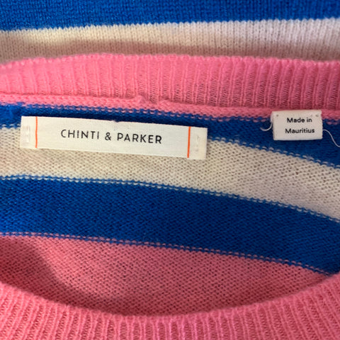 CHINTI AND PARKER Size L Pink Multi Color Cashmere Striped Pullover Womens