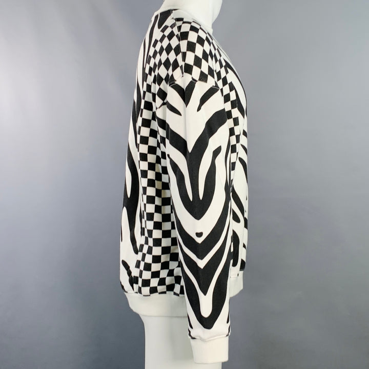 R13 SS22 Size S Black White Animal Print Checkered Cotton Oversized Crew Neck Sweatshirt