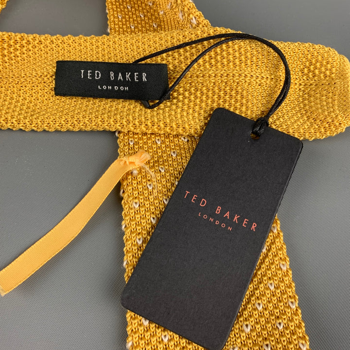 TED BAKER Size Yellow White Knitted Polyester Tie