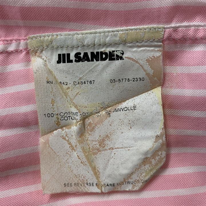 JIL SANDER Size 42 Pink White Stripe Cotton Button Down Collar Long Sleeve Shirt
