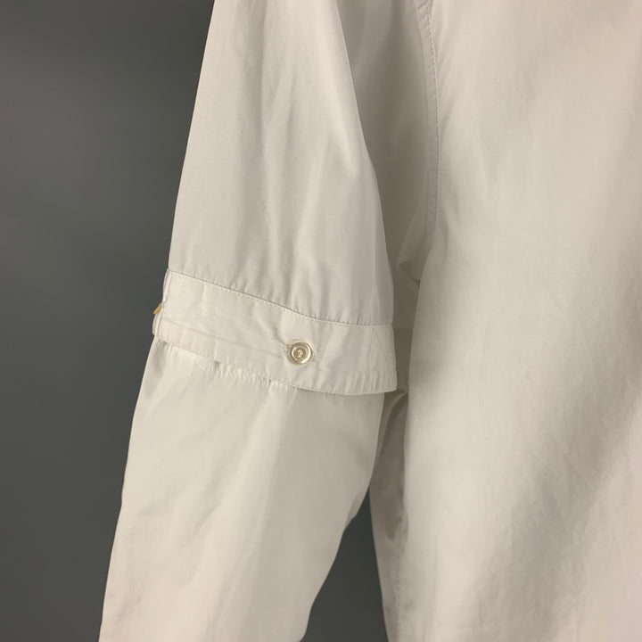 HUSSEIN CHALAYAN Size S White Solid Cotton Nehru Collar Long Sleeve Shirt