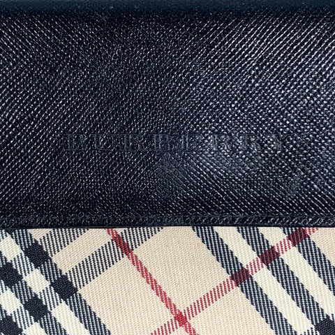 BURBERRY Beige Black Plaid Saffiano Leather Nylon Wallet