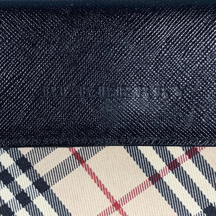 BURBERRY Beige Black Plaid Saffiano Leather Nylon Wallet