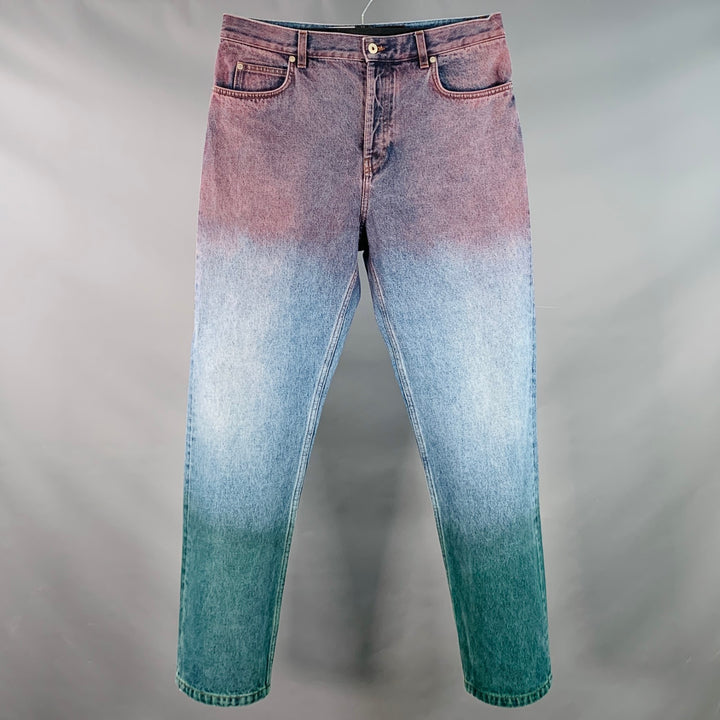 LOEWE x PAULA'S IBIZA Size 34 Blue Pink Green Dip Dyed Denim Twill Straight Jeans