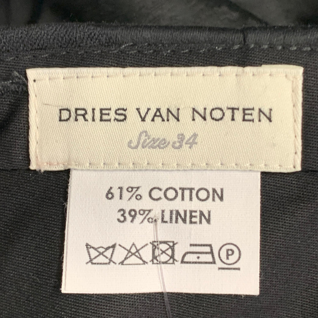DRIES VAN NOTEN Size 2 Black Cotton Linen Floral Embroidered Dress Pants