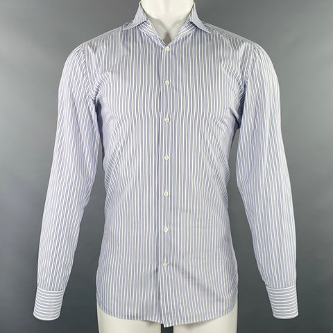CIFONELLI Size M Navy White Stripe Cotton Spread Collar Long Sleeve Shirt