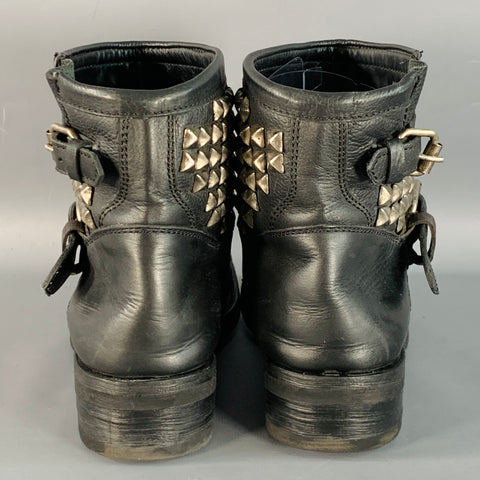 ASH Size 11 Black Leather Studded Pull On Ankle Boots