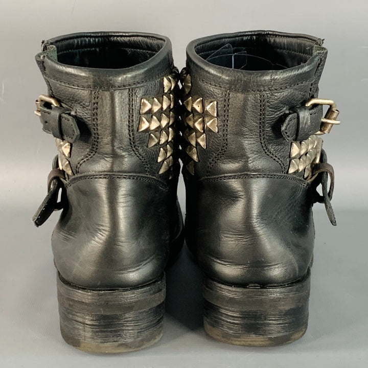 ASH Size 11 Black Leather Studded Pull On Ankle Boots