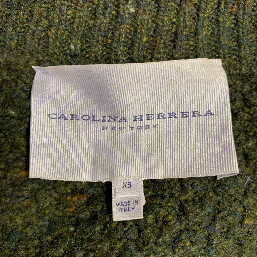 CAROLINA HERRERA Size XS Green Virgin Wool Cashmere Blend Cable Knit Coat