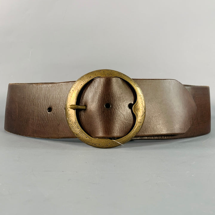 RALPH LAUREN Size M Brown Brass Leather Wide Belt