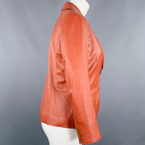 BALMAIN Size M Brown Cognac Sheepskin Leather Single Button Jacket