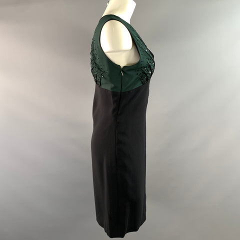 GIANNI VERSACE FW2018 Size 6 Black Green Viscose Blend Beaded V Neck Cocktail Dress