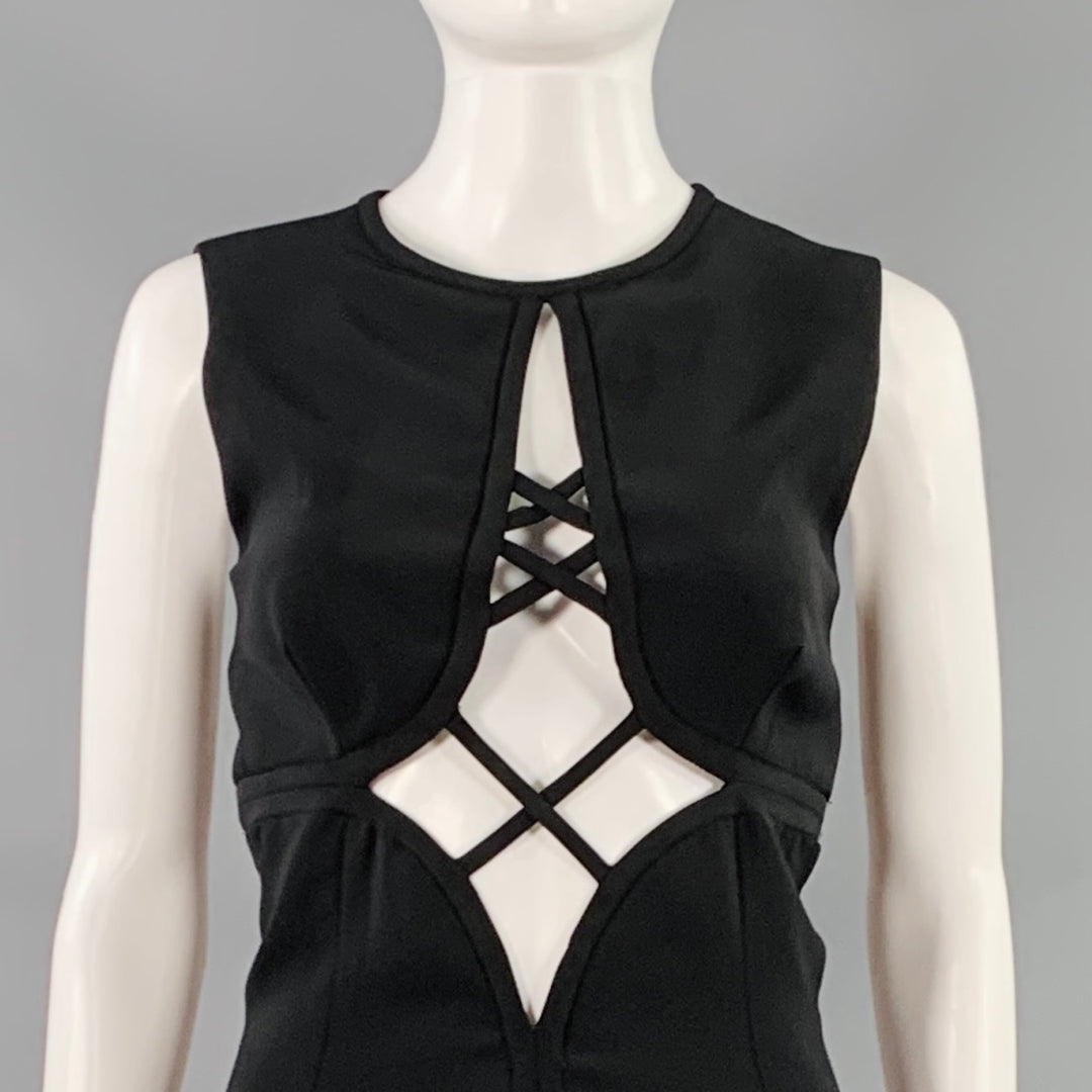 PRABAL GURUNG Size S Black Silk Cut Out Sleeveless Cocktail Dress