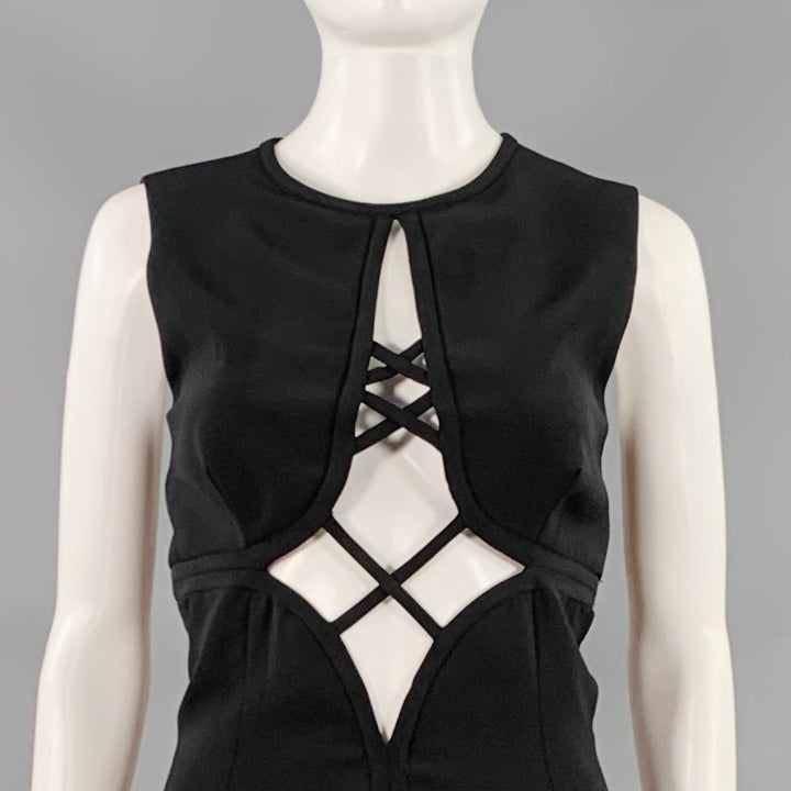 PRABAL GURUNG Size S Black Silk Cut Out Sleeveless Cocktail Dress
