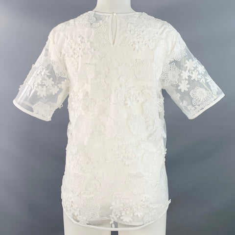 CYNTHIA ROWLEY Size XS White Polyester Blend Lace Oversized Short Sleeve Dress Top