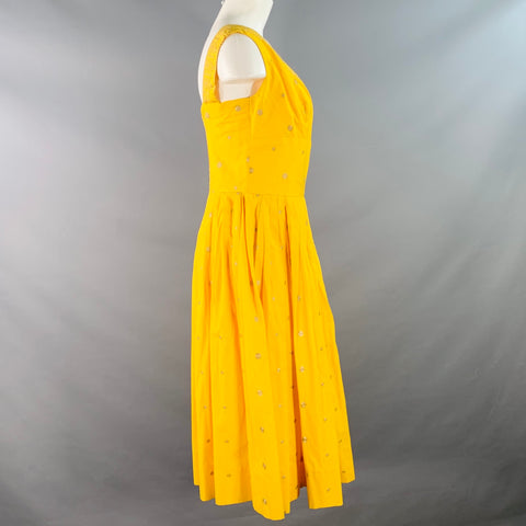 GRETA PLATTRY Vintage Size M Yellow Gold Embroidered One Shoulder Dress