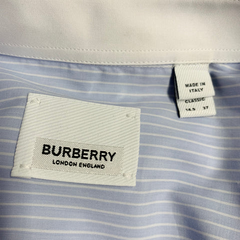Chemise longue BURBERRY Taille S Rayures bleues et blanches Coton Embellissement en cristal Une poche Manches longues