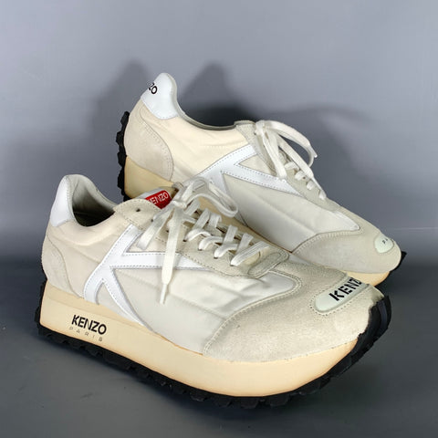 KENZO Size 9.5 White Nylon Lace Up Sneakers