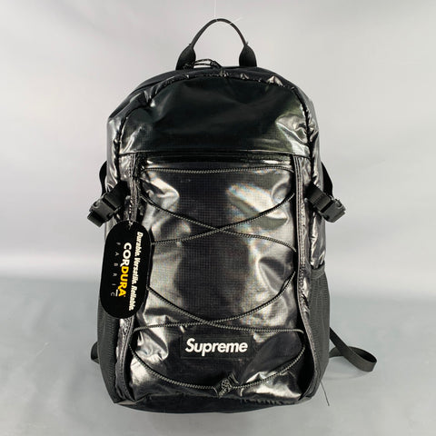 black white designer laptop backpack SUPREME FW17 Black White Logo Synthetic Backpack – Sui Generis Designer Consignment