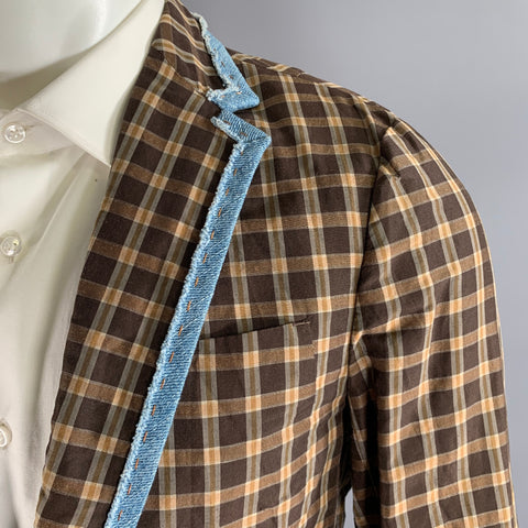 KOLOR Size 38 Brown Camel Plaid Ramie Nylon Notch Lapel Sport Coat