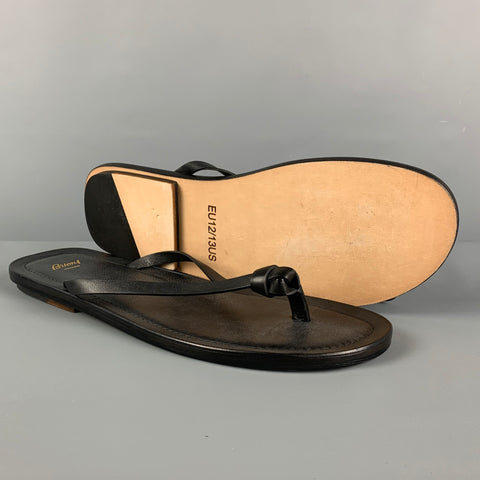 BRIONI Size 13 Black Leather Thong Sandals