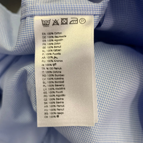 ETON Size M Blue White Checkered Cotton Curved Cutaway Long Sleeve Shirt