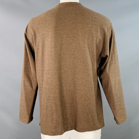 CANALI Size L Heather Brown Cotton Textured Crew Neck Pullover