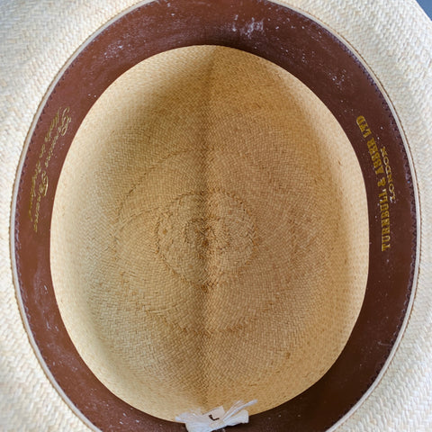 TURNBULL & ASSER Size L Beige Multi Color Woven Ribbon Straw Panama Hat