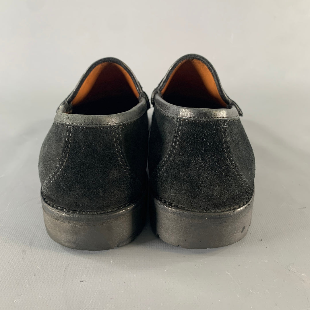 GUCCI Size 7.5 Black Gold Suede Horsebit Flats