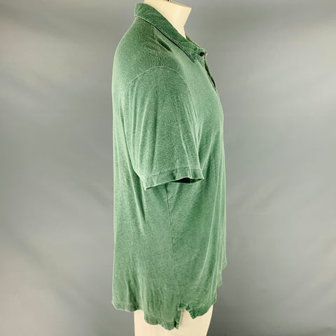 JAMES PERSE Size L Heather Green Cotton Buttoned Polo