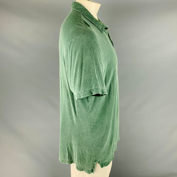 JAMES PERSE Size L Heather Green Cotton Buttoned Polo