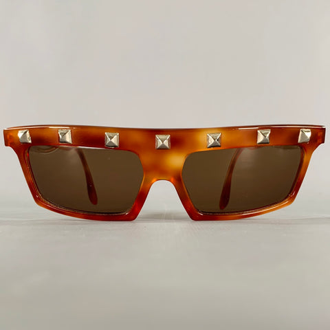 CLAUDE MONTANA Brown Tortoise Shell Studded Acetate Sunglasses