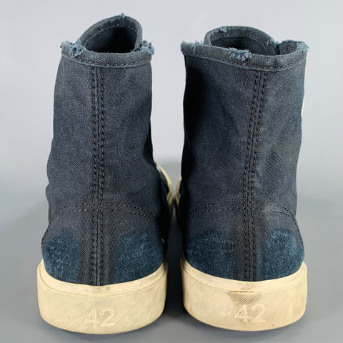 BALENCIAGA Size 9 -Paris High Top- Black White Distressed Canvas Sneakers