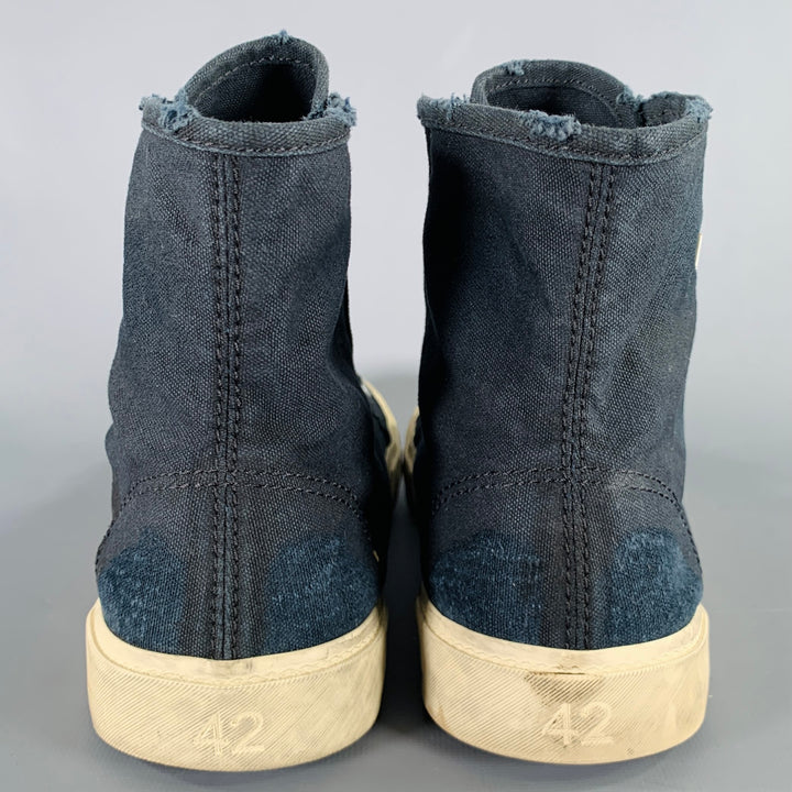 BALENCIAGA Size 9 -Paris High Top- Black White Distressed Canvas Sneakers