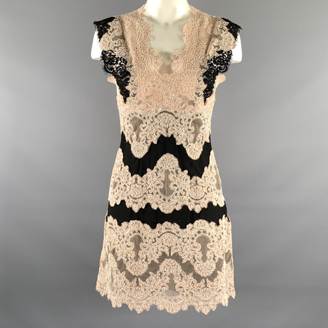 SANDRO Size 2 Black Cream Polyester Lace Knee-Length Dress