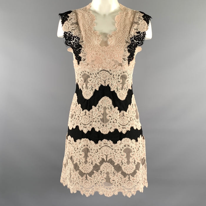 SANDRO Size 2 Black Cream Polyester Lace Knee-Length Dress