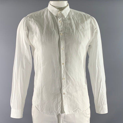 THEORY Size L White Solid Linen Blend Pointed Collar Long Sleeve Shirt