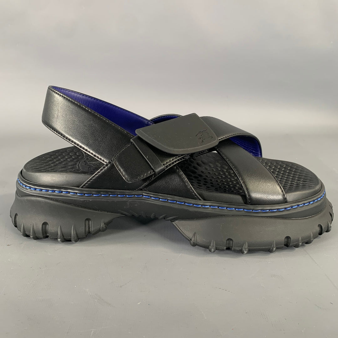 BURBERRY Size 10 Black Leather Sandals