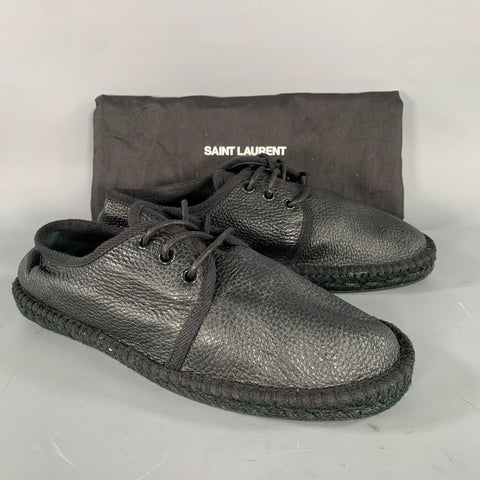 SAINT LAURENT Size 8 Black Crackled Leather Yacht Lace Up Shoes
