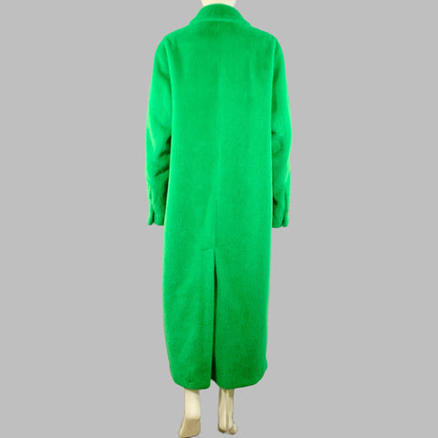 STAND STUDIO Size S Lidya Green Polyester Faux Fur Peak Lapel Coat