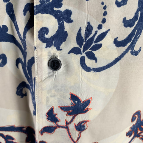 ROBERT GRAHAM Size L Beige Navy Print Cotton Button Up Long Sleeve Shirt