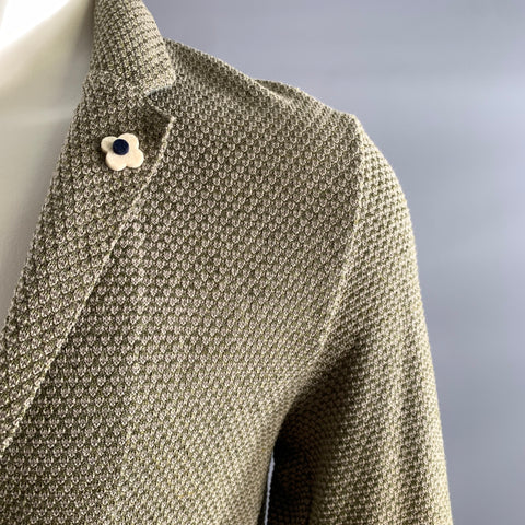 LARDINI Size M Green Olive Knit Cotton flax Notch Lapel Jacket