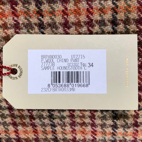 Pantalon décontracté BARACUTA taille 34 en laine à motif pied-de-poule marron multicolore avec braguette zippée