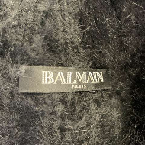 BALMAIN Size 6 Black Silver Angora Woven Pull On Sweater