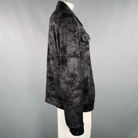 JOHN VARVATOS Size XXL Black Grey Marbled Polyester Blend Jacket