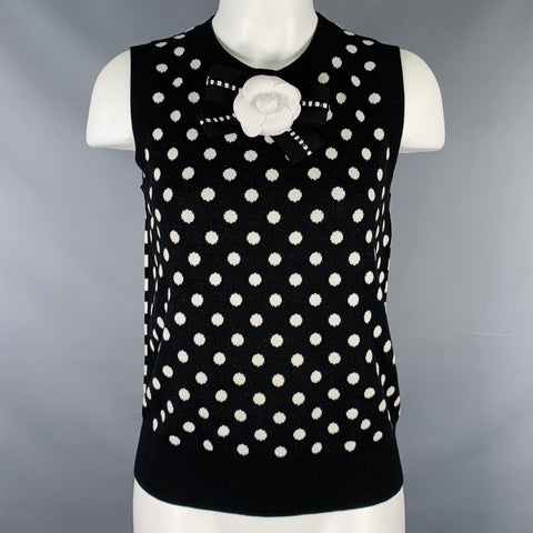 MARC JACOBS Size S Black White Cotton Blend Polka Dot Vest
