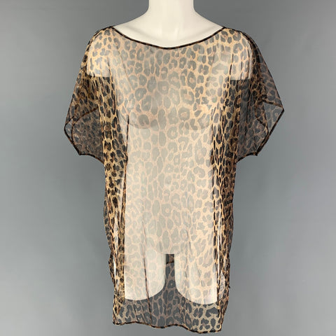 LA PERLA Size M Black Brown Polyamide Animal Print Boat Neck Casual Top