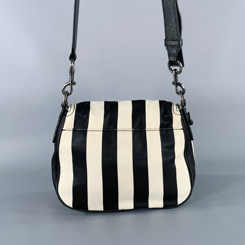 MARC JACOBS Trooper Nomad Black Cream Stripe Nylon Leather Cross Body Handbag