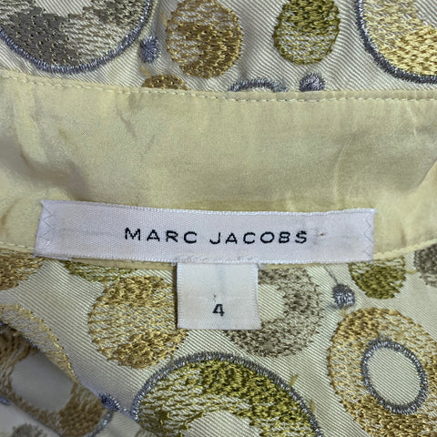 MARC JACOBS Size 4 Yellow Brown Rayon Silk Embroidered Elastic Waistband Dress